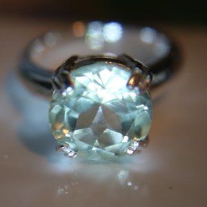 Prasiolite 6.34ct Platinum Solid Silver Ring